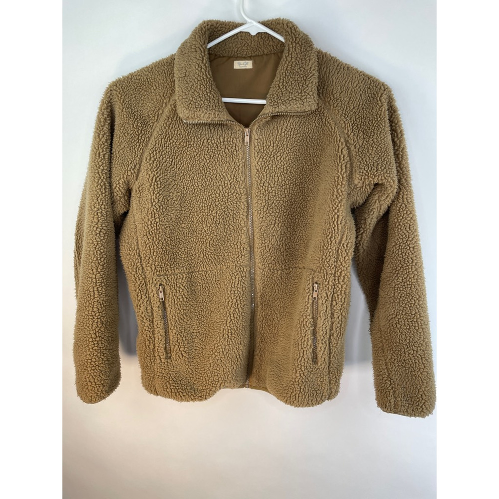 John Galt Womens Fleece Jacket Beige Khaki Tan Waist Length Full Zip Collar M